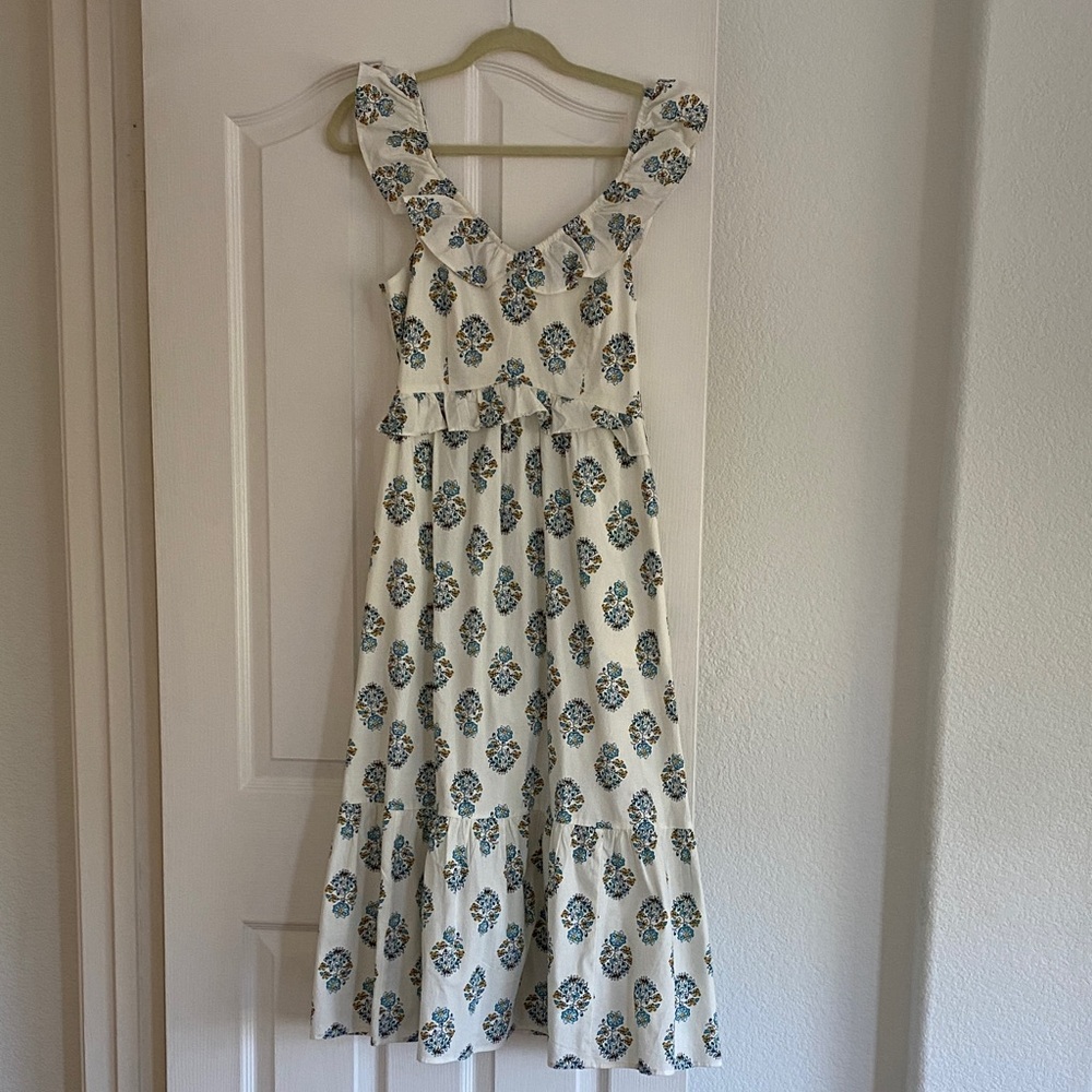 J.Crew Floral Print Ruffle Sleeveless Midi Dress